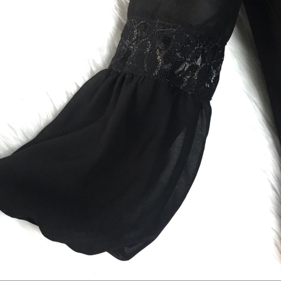 💎 BCX 3/4 bell gold lace chiffon crop blouse - Picture 2 of 8